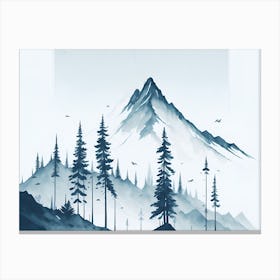 Mountain And Forest In Minimalist Watercolor Horizontal Composition 109 Canvas Print