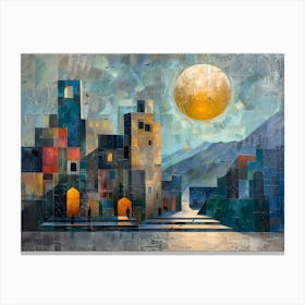 Moonlight City, Cubism Canvas Print