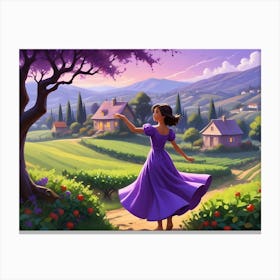 Woman Walking Toward A House On A Hillside With A Book Opening Behind Her 6 Canvas Print