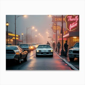 Flux Schnell A Misty Evening Scene Of A Nostalgic 1980s Street 3 Canvas Print