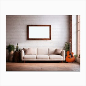 Acoustic Guitar and blank frame in living room 2 Canvas Print