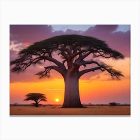 Baobab Tree At Sunset Canvas Print