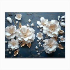 White Flowers On A Blue Background 5 Canvas Print