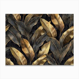 Grunge Bronze Banana Leaves Palm Tropical Exotic Seamless Pattern Hand Drawn Dark Vintage 3d Illustration Canvas Print