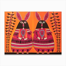 Armadillo 2 Folk Style Animal Illustration Canvas Print