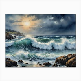 Ocean's Untamed Symphony Ocean Crashing Waves Canvas Print