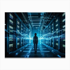 An Advanced Futuristic Data Center Buzzing With The Activity Of Ai Driven Security Algorithms Swirl (3) Canvas Print