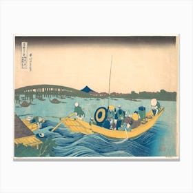 Viewing The Sunset Over Ryōgoku Bridge From The Onmaya Embankment, Katsushika Hokusai Canvas Print