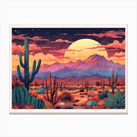 Desert Landscape With Cactus 2 Canvas Print