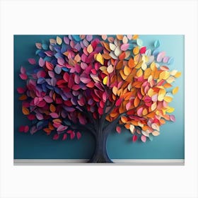 Colorful Tree with Multicolor Leaves Illustration Background 3 Canvas Print