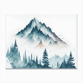 Mountain And Forest In Minimalist Watercolor Horizontal Composition 436 Canvas Print