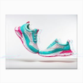 Turquoise And Pink Flashy Sneakers With Leather Construction Embodying A Sense Of Magic Captured M Canvas Print