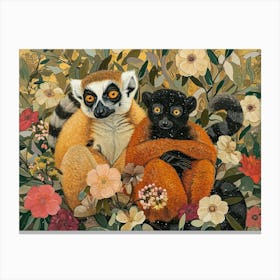 Floral Animal Illustration Lemur 4 Canvas Print