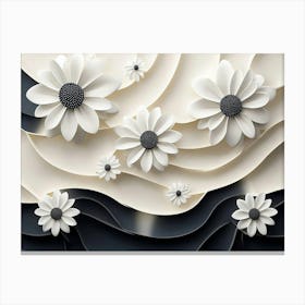 3d Look White and Black Circle with White Flower Canvas Print