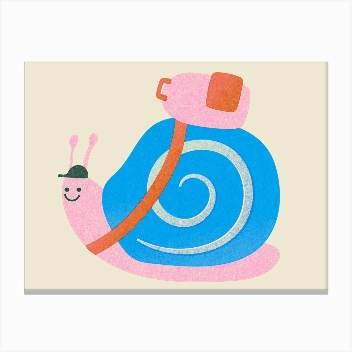 Blue Snail With Backpack for Kid's Nursery Canvas Print by Colorfuel