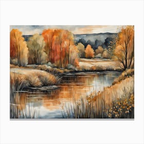 Autumn Pond Landscape Painting (85) Canvas Print