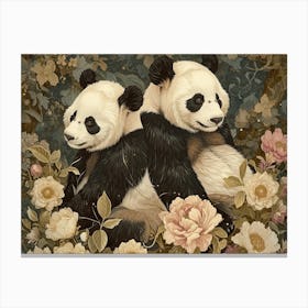 Floral Animal Illustration Giant Panda 4 Canvas Print