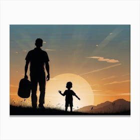 Silhouette Of A Father And Son Father's Day 2 Canvas Print