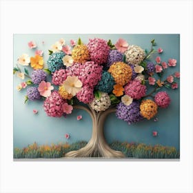 Colorful 3d Botanical Tree with Flowers Artistic Design Canvas Print