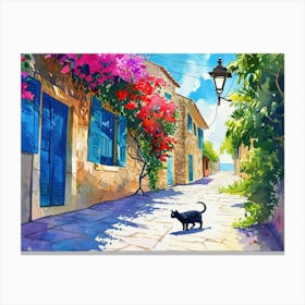 Larnaca, Cyprus   Cat In Street Art Watercolour Painting 1 Canvas Print
