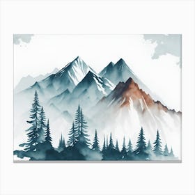 Mountain And Forest In Minimalist Watercolor Horizontal Composition 253 Canvas Print