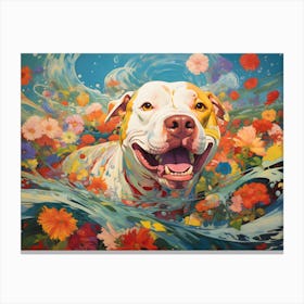 Pitbull Dog Swimming In The Sea Canvas Print