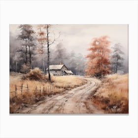 A Painting Of Country Road Through Woods In Autumn 25 Canvas Print
