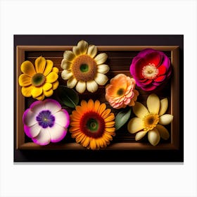 Flowers In A Wooden Frame Canvas Print