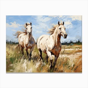Horses Painting In Carmargue, France, Landscape 1 Canvas Print