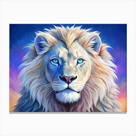 Close Up Of White Lion With Blue Eyes Canvas Print