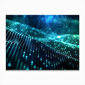 Abstract Background Of Flowing Waves Of Glowing Blue Dots Canvas Print