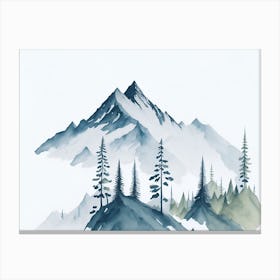 Mountain And Forest In Minimalist Watercolor Horizontal Composition 389 Canvas Print