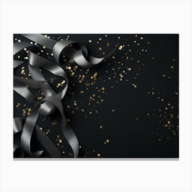 Gold Ribbon On Black Background Canvas Print