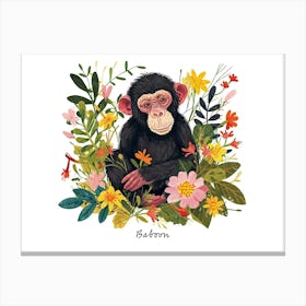 Little Floral Baboon 1 Poster Canvas Print