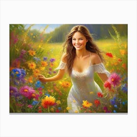 Girl In A Flower Field Canvas Print