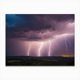 Lightning Strikes Over The Dark City Lights Canvas Print