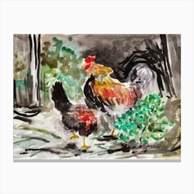 Rooster And Hen - watercolor impressionism Anton Maliar farm birds Canvas Print