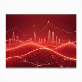 Abstract Image Of A City Skyline With Glowing, Red Lines, Resembling A Digital Network Or A Futuristic Cityscape Canvas Print