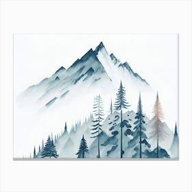 Mountain And Forest In Minimalist Watercolor Horizontal Composition 220 Canvas Print