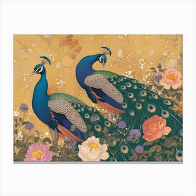 Floral Animal Illustration Peacock 2 Canvas Print