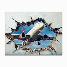 Airplane Flying Through A Hole In The Wall 1 Canvas Print