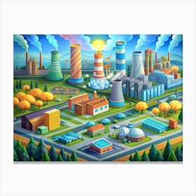 Isometric View Of A Power Plant With Various Structures Canvas Print