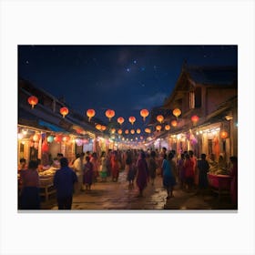 Chinese Market At Night paintings art print Canvas Print