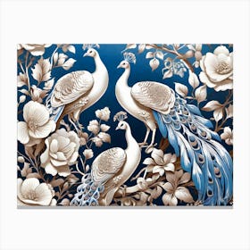 Peacocks And Flowers 2 Canvas Print