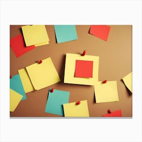 Yellow, Blue, And Red Sticky Notes On Brown Background Canvas Print