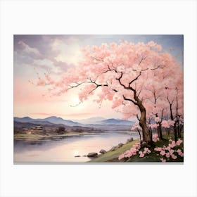 Cherry Blossoms By The River Canvas Print