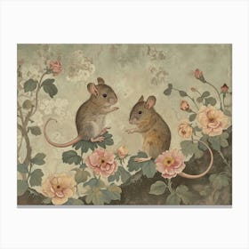 Floral Animal Illustration Mouse 2 Canvas Print