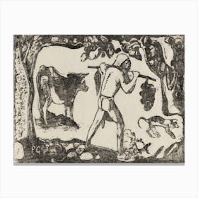 Tahitian Carrying Bananas, From The Suite Of Late Woodblock, Paul Gauguin Canvas Print