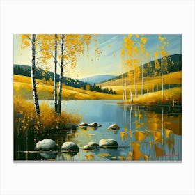 A Birch Trees On A Calm Lake Canvas Print