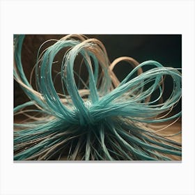 Abstract Swirls And Loops Of Turquoise And Beige Threads Against A Dark Background Canvas Print